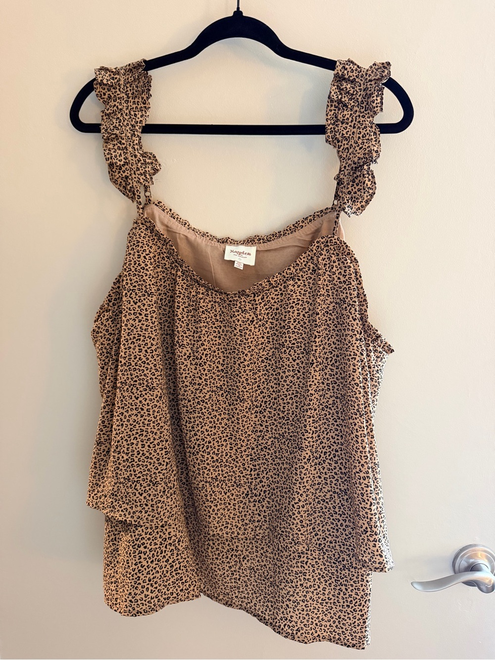Hayden Ruffle Strap Leopard Print Cami - Tan/Black
